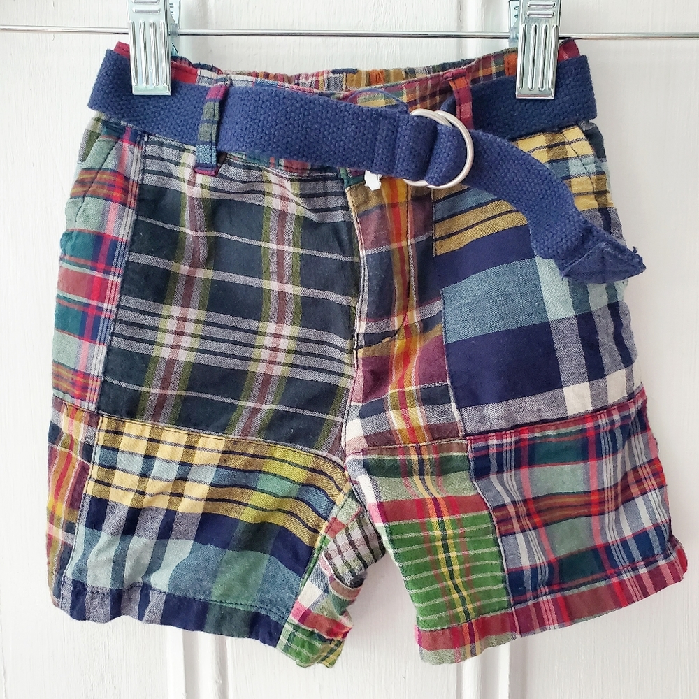 EUC Ralph Lauren Plaid Shorts with Navy Blue Belt 18M Baby Toddler Boy - Picture 1 of 5